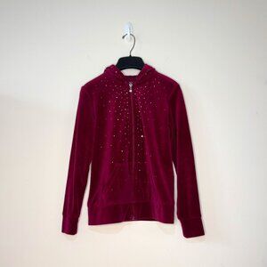 Style & Co. Burgundy Bedazzled Zip-Up Hooded Jacket Size SP